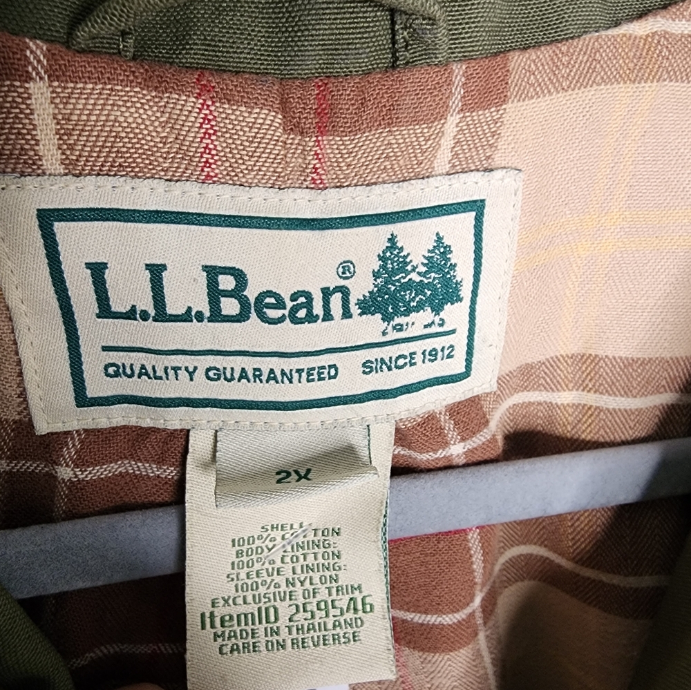 L.L. Bean Olive Utility Jacket with Tan Corduroy Collar - Picture 6 of 6